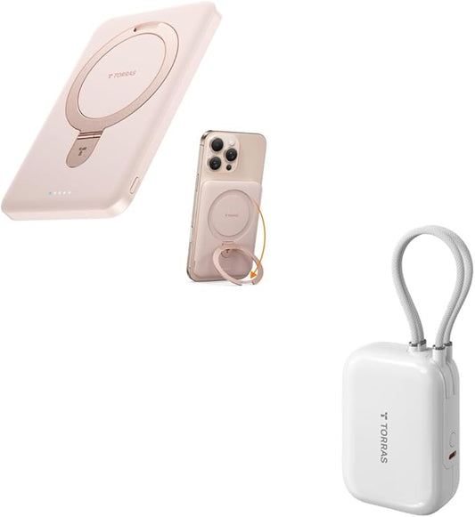 TORRAS 0.45" Slim Magnetic Gold 5000mAh Portable Charger Portable Charger, 2025 [Pocket Size, Power Max] 45W Fast Charging 10000mAh Power Bank