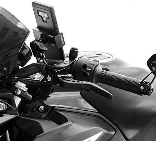 Tackform Black Motorcycle ALL METAL Phone Mount - 20MAXX Spring Cradle | BC3 Universal Clamp Fits 7/8" to 1-1/4" Handlebars | Aluminum | Compatible with iPhones, Galaxy Devices, More | Short Reach Arm