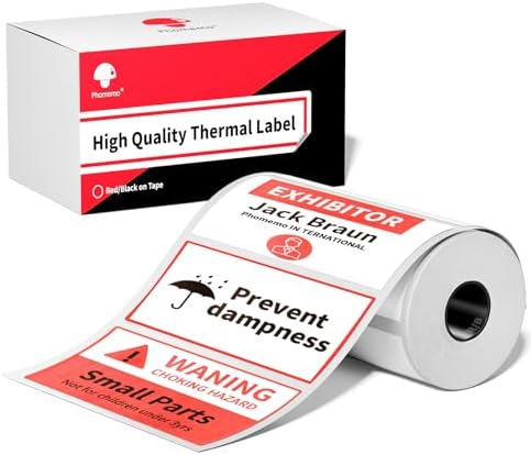 Phomemo M421 Label Maker, Label Printer for Warning Stickers Fragile Labels, with 1.57"x1.18"(100x50mm) Red & Black Color Thermal Sticker Labels for Barcode, Address, Home, Business