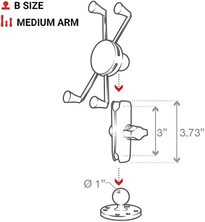 RAM MOUNTS X-Grip Universal Phone Mount Holder with Drill-Down Base & Medium Arm, Secure Smartphone Cradle for iPhone & Android RAM-B-138-UN10