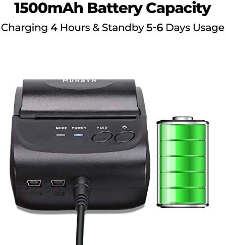 MUNBYN 58mm Mini Bluetooth POS Receipt Printer, 2.28inch Wireless Portable Thermal Printer and 2 1/4 x 50ft Thermal Paper (50 Rolls), BPA Free Receipt Paper
