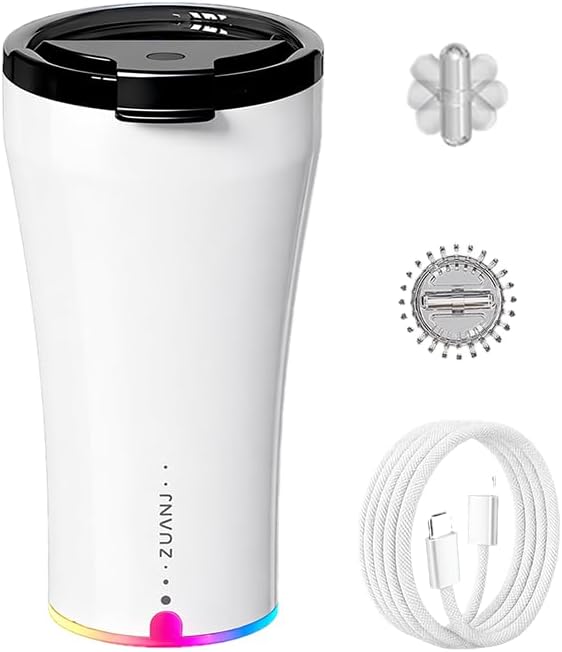 ZUANJ® Self-Stirring on the go Coffee Mug Travel Tumbler 13.5oz Automatic Magnetic Mixing LED Temperature Indicator IP67 Waterproof Keeps Hot 3Hrs & Cold 9Hrs USB-C Rechargeable Tea Protein Shakes