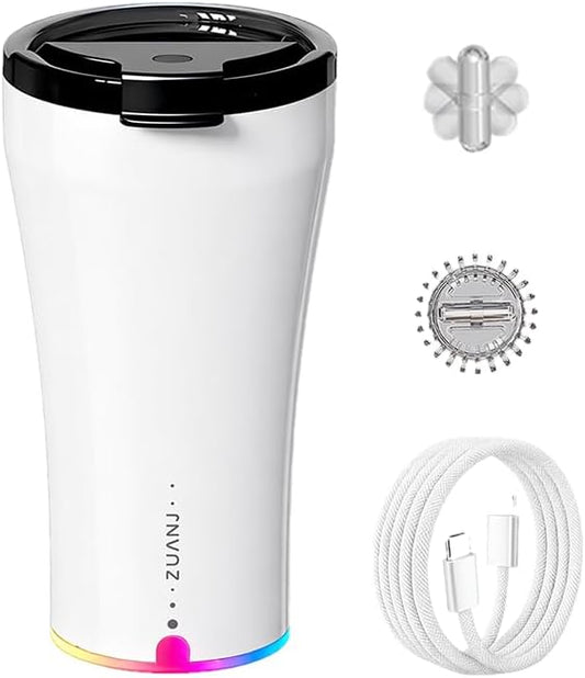 ZUANJ® Self-Stirring on the go Coffee Mug Travel Tumbler 13.5oz Automatic Magnetic Mixing LED Temperature Indicator IP67 Waterproof Keeps Hot 3Hrs & Cold 9Hrs USB-C Rechargeable Tea Protein Shakes
