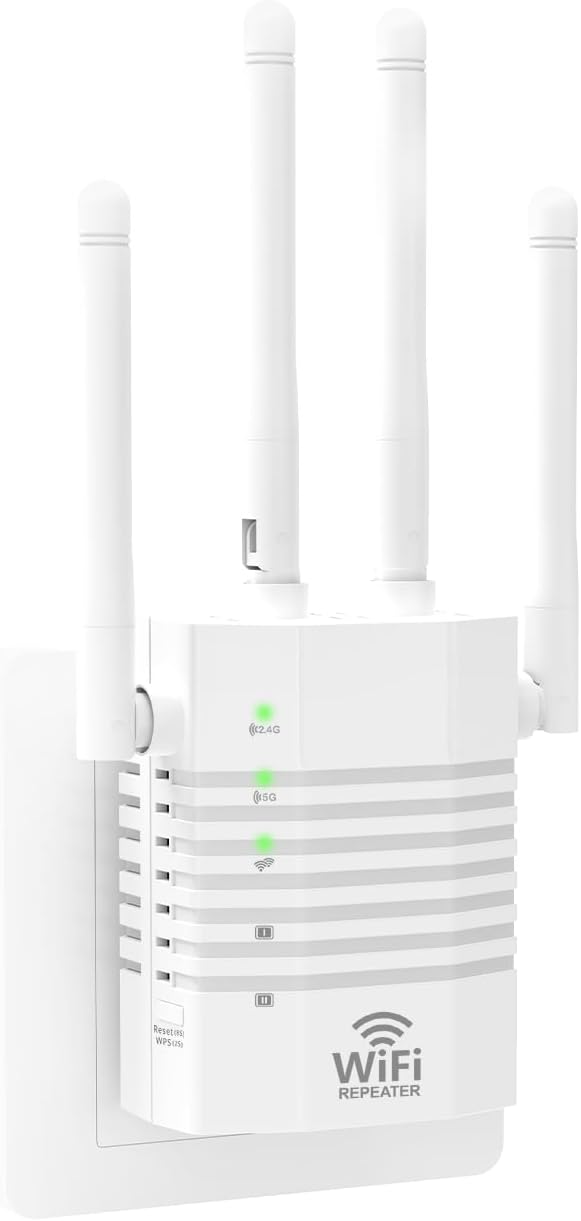 1-Tap Setup WiFi Extender, Dual Band 5GHz/2.4GHz WiFi Signal Booster, 12880 Sq.Ft WiFi Range Extender, 105 Devices Supported, Ethernet Port & High Speed Signal Amplifier