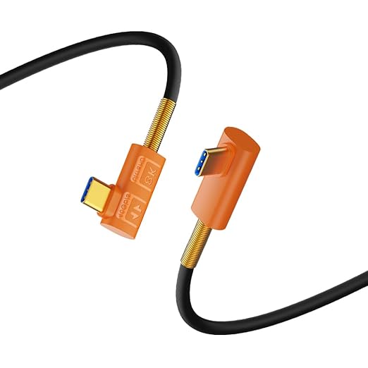 10 inch USB 4.0 Type C Silicone Cable, 40Gbps Bidirectional Data, 240W PD Charging, 8K@60Hz Video, Left Right to Middle Angle Cord Compatible with Thunderbolt 4/3, Gaming Laptop, Monitor