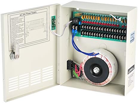 EVERSECU 18 Channel AC 24V 10 Amp Reset Fuse CCTV AC Distributed Power Box with AC Plug and Lock for Security Cameras, DVRs, CCTV Power Supply