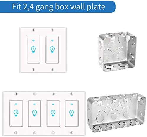 Smart Light Switch, Compatible with Alexa, Google Home IFTTT, App and Voice Control, Timing Function, No Hub Required, Suitable for 2/3/4 Box, Neutral Wire Needs MICMI, 2 Gang