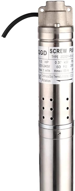 2Inch Stainless Steel Screw Submersible Deep Well Pump 220V/60Hz 0.5Hp 164ft Water Well Pump 53mm Bore Deep Well Pump 4.4GPM with 50ft Cable Electric Water Pump for Garden Farmland Home