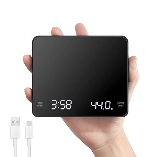 OBEST Mini Coffee Scale with Timer, Portable Kitchen Food Scale with Invisible Screen Rechargeable Digital Coffee Scale Espresso Scale with Timer 3kg/0.1g Precision Scale Classic Black