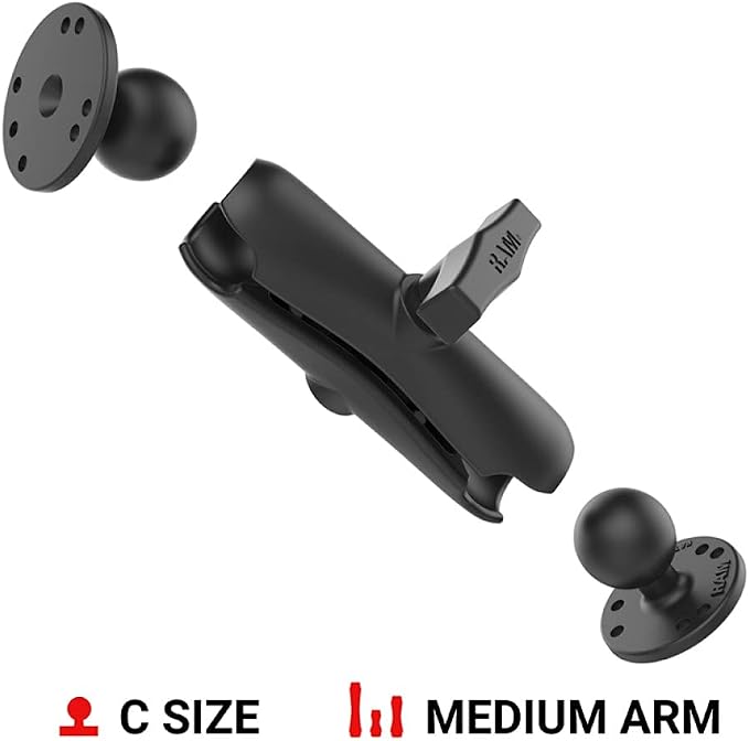 RAM Mounts Double Ball Mount with Round Plates, C Size 1.5" Ball Medium Arm, AMPS Drill-Down Mount System for Device Holders RAM-101U