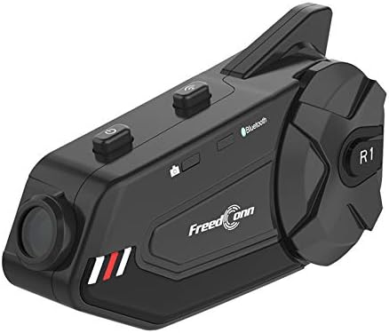 FreedConn Motorcycle Helmet Headset with Camera R1plus Bluetooth Intercom 1000M 6 Riders Waterproof Wireless FM Radio Communication Systems for Most Helmets