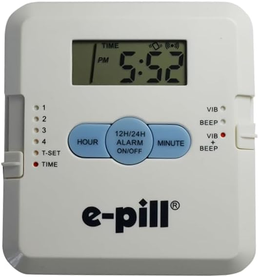 e-Pill 4 Alarm Pocket Pill Organizer and Medicine Pillbox with Pill Reminder - Vibrates and/or Beeps - Fits in Shirt Pocket