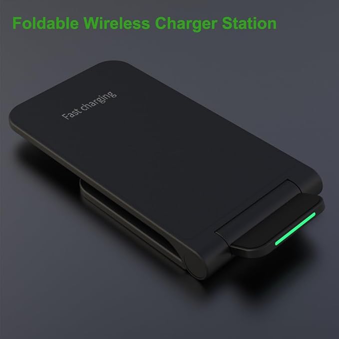 IHAO Ultra-Slim 15W Fast Wireless Charging Stand QC3.0 Portable Charger with Smart Protection Foldable Design 15W Lightning-Fast Charging with QC3.0 Technology