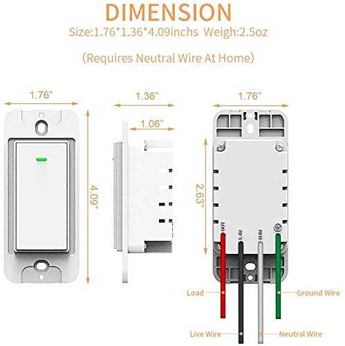 Micmi Smart light switch 2gang, Works with Alexa, Compatible with Google Assistant, No Hub Required, Smart Home WiFi Wireless, Suit for 1/2/3/4 Gang Switch Box, Neutral Wire Required, White 4pack