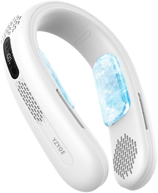 Enhanced Double-Sided Cooling Rechargeable Neck Fan, Outdoor Portable Silent Cooling Hanging Neck Fan, Three Cold Compress Modes.