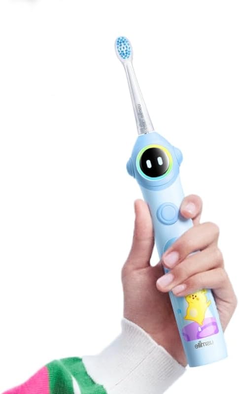 usmile Q30 Kids Electric Toothbrush 3+, Sonic Cleaning with Voice-Guided Brushing, USB-C Rechargeable, Ultra-Soft Brush Heads, IPX8 Waterproof (Blue)