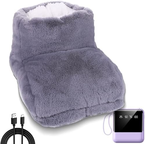 USB Powered Electric Foot Warmer, Heated Slippers, Heated Electric Foot Massager Washable Heat Settings Warmer Cushion (Gray,with Portable Power)