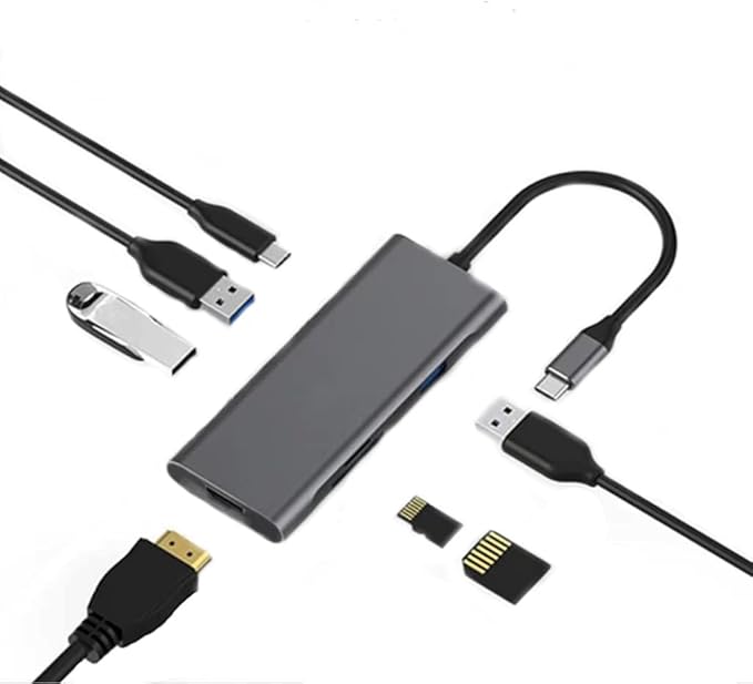 Docking Station-USB C to Dual HDMI Adapter-USB C Hub Dual HDMI Monitors for Windows,USB C HDMI Adapter with 3 USB Ports,USB-C Data Port,SD/Micro Card Reader, Compatible with Windows, Mac, Android etc