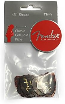 Fender Classic Celluloid Guitar Picks 451 Shape, Guitar Accessories, Tortoise Shell, Thin, 12-Pack