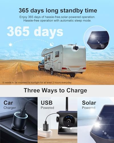 Magnetic Solar Wireless Backup Camera and Metal Plate: AI Pedestrian & Vehicle Detection, 1-Min Install, No Wiring/Drilling, Gesture Control,Rechargeable Battery, Night Vision