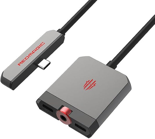 Nubia RedMagic USB C to 3.5mm 1/8 Inch Headphone and Charger Adapter, Dual USB C to Aux Audio Jack with PD Fast Charging Dongle Cable Cord for iPhone 17/16/15, Galaxy S25/S24/S23, Google Pixel 10/9
