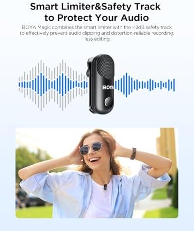 BOYA Magic-02 Wireless Lavalier Microphone with Tripod,30Hrs Use,328FT LOS Range,Safety Track&Limiter,Ai Noise Reduction USB-C&Lightning&3.5TRS Wireless Lapel Mini Mic for Android iPhone Camera Laptop