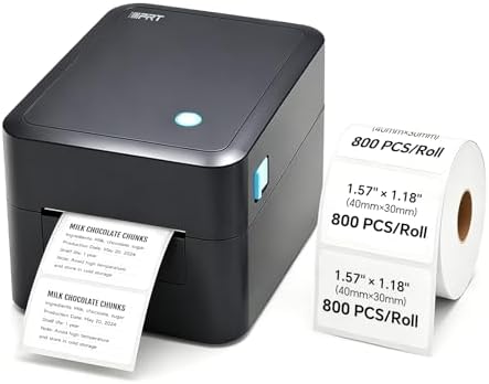 iDPRT SP320 Desktop Label Maker with 1 Roll of 800 pcs Thermal Label (1.57”×1.18”), Bluetooth Thermal Shipping Label Printer for Parcel Shipping, Small Businesses, Offices, and Home, Sticker Printer