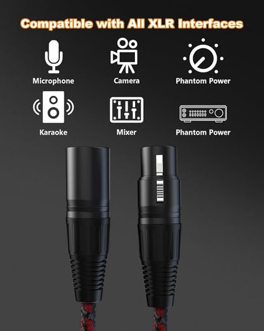 XLR Cables 2 ft 2 Pack, Premium XLR Male to Female Microphone Patch Cables 3 Pin Mic Cords DMX512 Cable Compatible with Speakers, Mixer, Stage Light