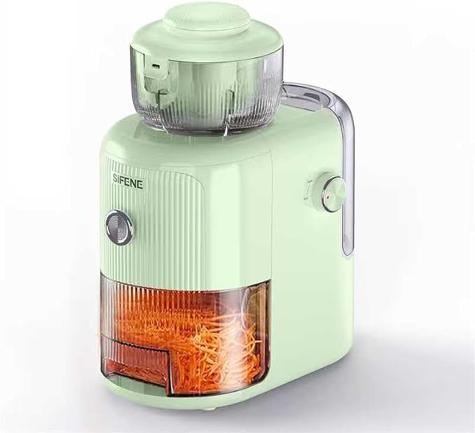 SIFENE Electric Cheese Grater & Vegetable Slicer, 5.6" Ultra-Wide Feed Chute Food Processor for No Pre-Cutting, 4 Stainless Steel Blades for Slicing & Shredding, 1.8L Capacity, Green