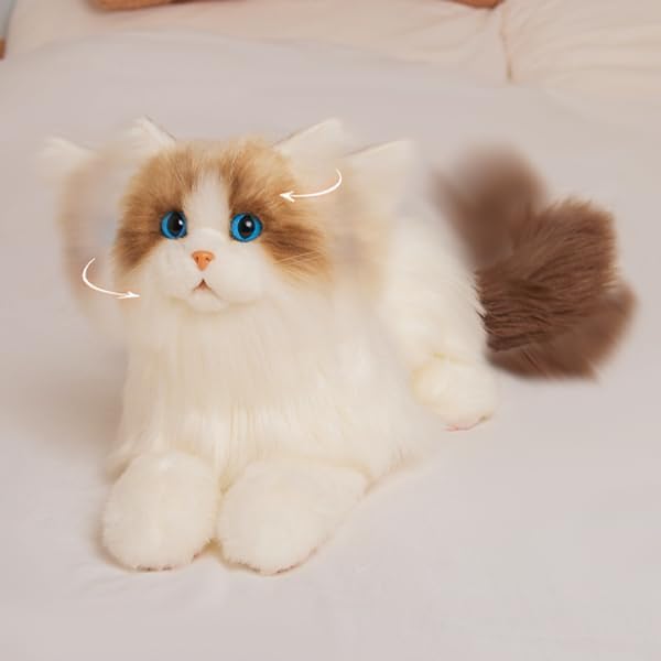 Chongker Interactive Robot Cat, Plush Stuffed Animal Toys, Bionic Motion, Purr and Heartbeat Sound, Lifelike Cat Companion for Children and the Elderly