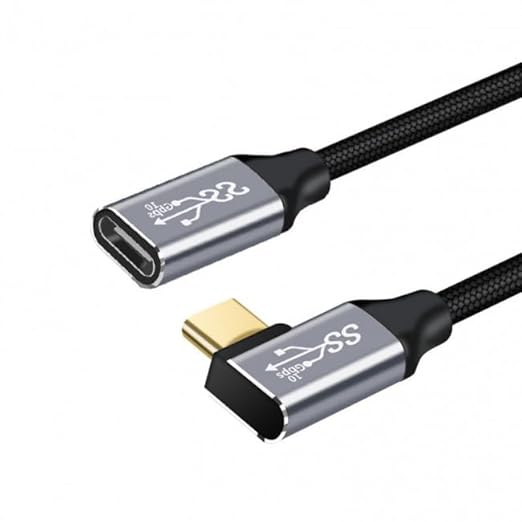 CY Cable Left Right Angled USB-C USB 3.1 Type C Male to Female Extension Data Cable 10Gbps 100W Sleeve Compatible with iPhone 15 Laptop (100cm)