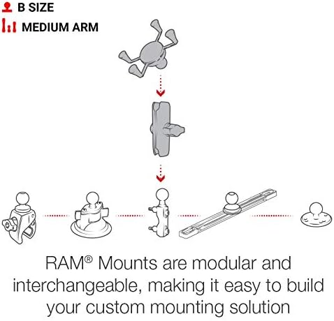 RAM MOUNTS X-Grip Small Phone Holder Mount with Medium Composite Double Socket Arm Compatible with RAM B Size 1" Ball Components RAP-HOL-UN7B-201U