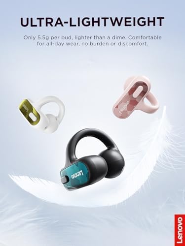 Lenovo Open Ear Clip On Earbuds X500 Bluetooth 6.0 Wireless Earbuds with 11 mm Drivers, Open Ear Ergonomic Design, Dual Device Connectivity, Built in Mic, Fast Charge, Pink