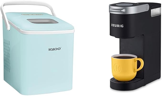 Igloo Automatic Self-Cleaning Portable Electric Countertop Ice Maker Machine with Handle, 26 Pounds in 24 Hours, 9 Ice Cubes Ready in 7 Minutes & Keurig K-Mini Single Serve Coffee Maker, Black