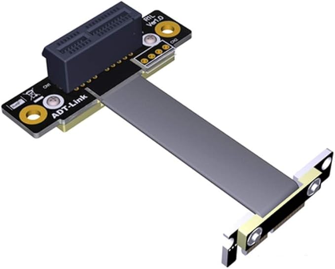 JMT ADT-R11SL-TL Dual 90Degree Right Angle PCIe 3.0 x1 to x1 Extension Cable 8G/BPS High Speed PCI Express 1x Riser Card Ribbon Extender (5cm)