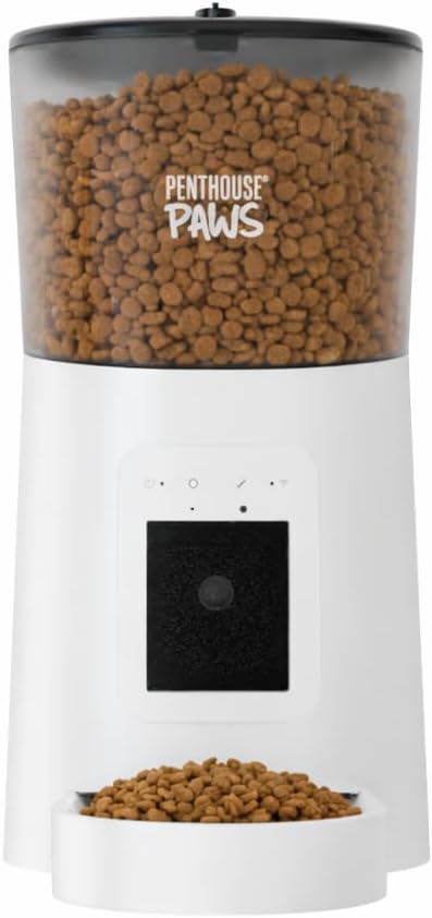 Penthouse Paws Smart HD Pet Feeder, 6L Dry Food Capacity, 1080p Camera, 2-Way Audio, Scheduled Meals, Backup Power, Easy to Clean, Anti-Jam Design for Cat & Dog, White