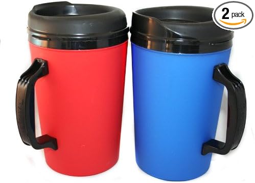 2 ThermoServ Foam Insulated Coffee Mug 20 oz w/Lids (1) Blue & (1) Red