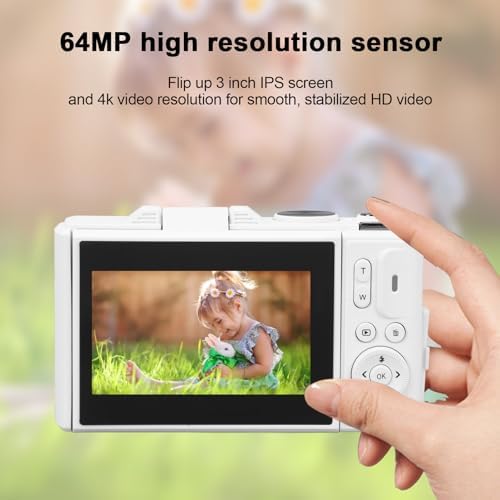64MP 4K Digital Camera with 18X Zoom and 3 Inch Flip Screen, Auto Focus Compact Digital Camera for Photography and Video, Perfect for Travel Vlogging and Filming