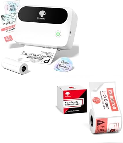 Phomemo M421 Label Maker, Label Printer for Warning Stickers Fragile Labels, with 1.97" x 3.15" (50x80mm) Red & Black Color Thermal Sticker Labels for Barcode, Address, Home, Business