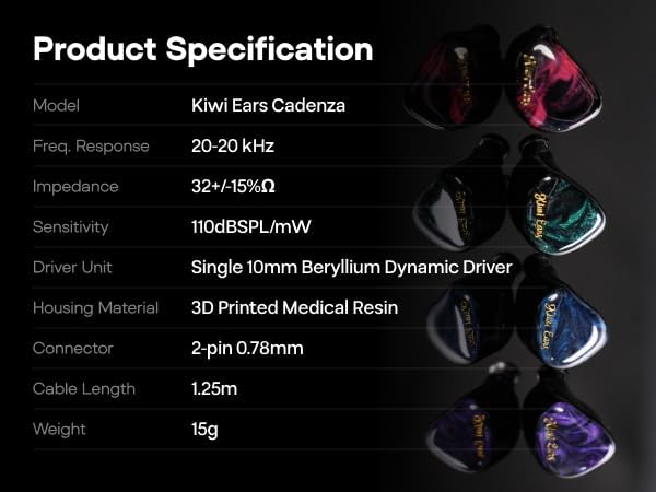 Linsoul Kiwi Ears Cadenza 10mm Beryllium Dynamic Driver IEM 3D Printed with Detachable Interchangeable Plug 0.78 2pin 3.5mm IEM Cable for Musician Audiophile (Blue)