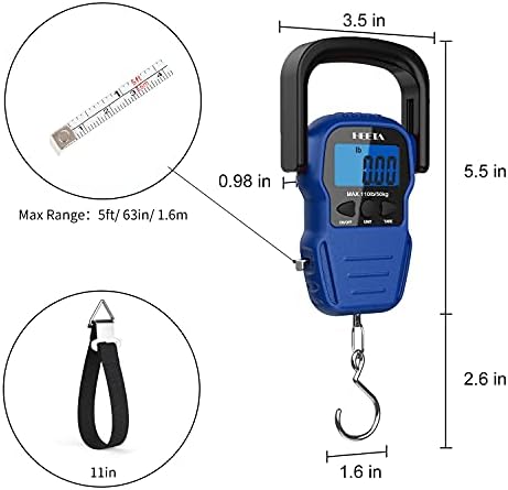 HEETA Fish Scale with Backlit LCD Display (Blue) Bundled with Waterproof Dry Bag for Women Men (Blue)