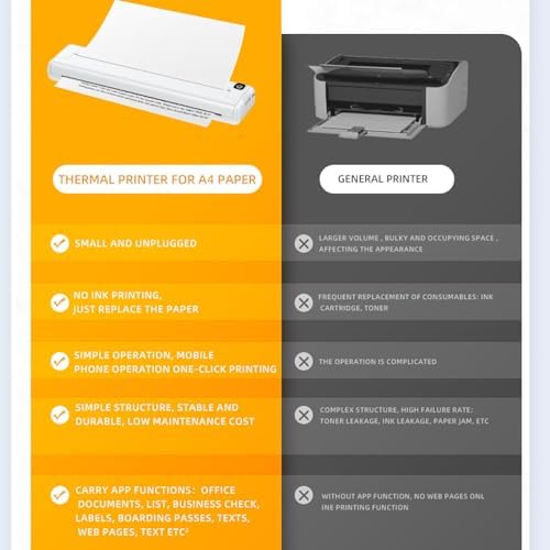 Dpofirs A4 Thermal Portable Bluetooth Monochrome Printer, Inkless, for Travel, Compatible with Android iOS