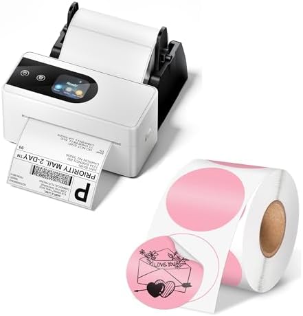 Phomemo 4x6 Shipping Label Printer with Touch Screen, Wireless Bluetooth Thermal Printer for Small Business & Packages, Compatible with Amazon Shopify UPS USPS, with 750 Labels, Pink