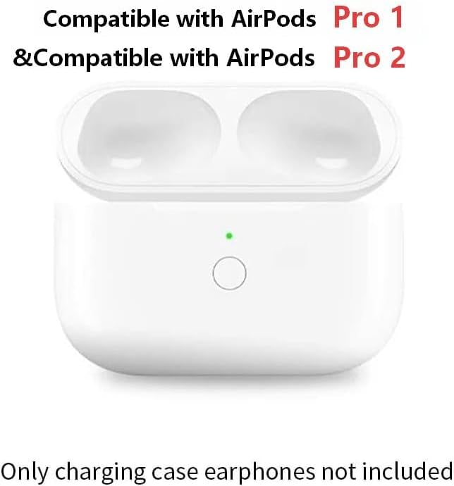 Replacement Charging Case for AirPods Pro 1 & 2 (A2190/A2084/A2083/A2968/A2700/A3047/A3048/A3049/A2931/A2698/A2699) – Lightning & Qi Wireless Charging – Bluetooth Pairing Button – Case Only