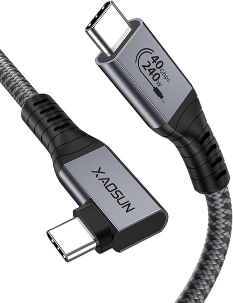XAOSUN Short USB 4 Cable 0.98FT for USB C Thunderbolt 4 Cable, 240W Right Angle Fast Charging 90 Degree with 40Gbps Data and 8K Video,Compatible with MacBook, iPhone 16 15, iPad, SSD, Dock