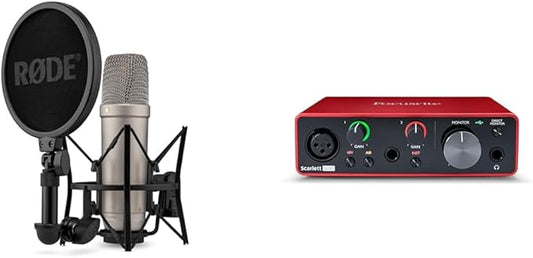 Rode NT1 5th Generation Condenser Microphone with SM6 Shockmount and Pop Filter,Silver & Focusrite Scarlett Solo 3rd Gen USB Audio Interface