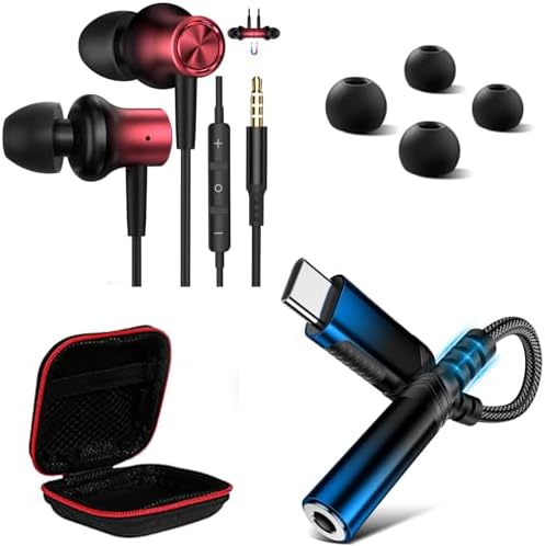 USB C to 3.5mm Audio Adapter, 3.5mm Earbuds Magnetic Wired Earphone for HP for ASUS Chromebook Laptop PC Computer Corded Headset Noise Canceling In-Ear Jack Headphone for Samsung Galaxy A15 A14 A13 5G