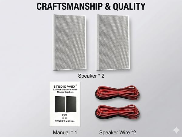 STUDIOFINIX Ultra Slim 5.25 Inch 240W Wall Mount Speakers, 8 Ohm Passive Home Theater Indoor Speakers for Bedroom, Kitchen, Living Room,White(Pair)