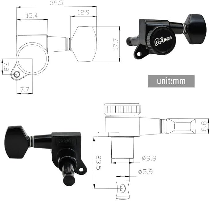 FRETJOYB 18:1 Guitar Locking Tuners 6 in line (6 Right) Tuning Pegs locking Strings Acoustic or Electric Guitar Tuning Keys Machine Heads Replacement-Black