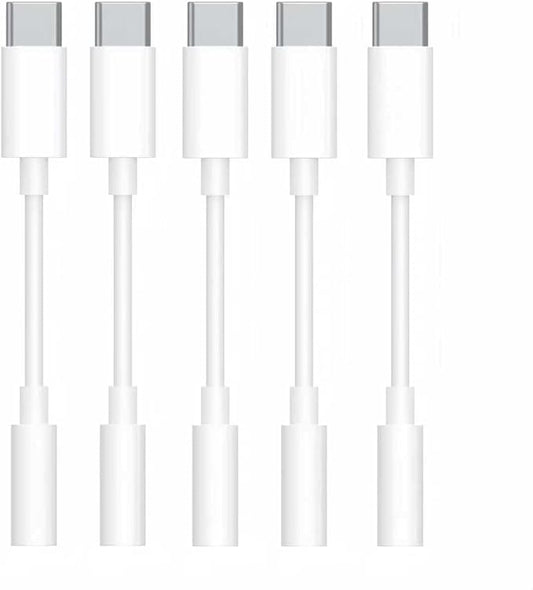 5 Pack Usbc to 3.5mm Jack Audio Adapter,The Headphone Adapter to USB C Compatible with iPhone 17/16/15 Series,Samsung Galaxy S25,S24,S23 Ultra,Note 20,iPad Pro,MacBook,Pixel XL and More